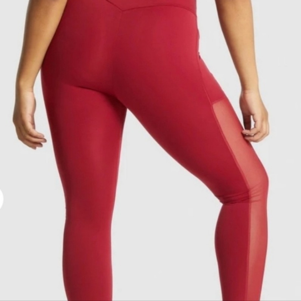 Gymshark Red Leggings With Side Mesh And Pockets